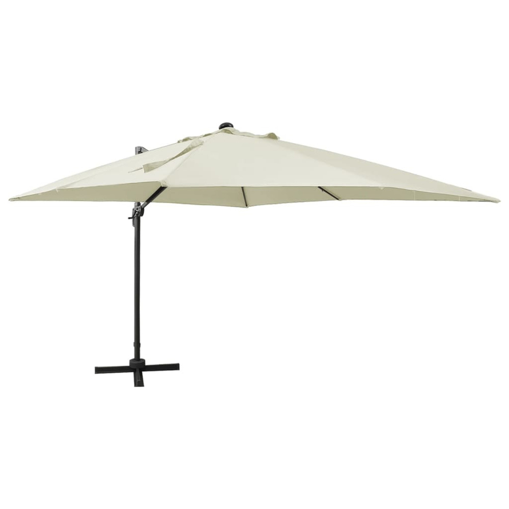 Parasol de jardin en porte-à-faux et mât et lumières led sable