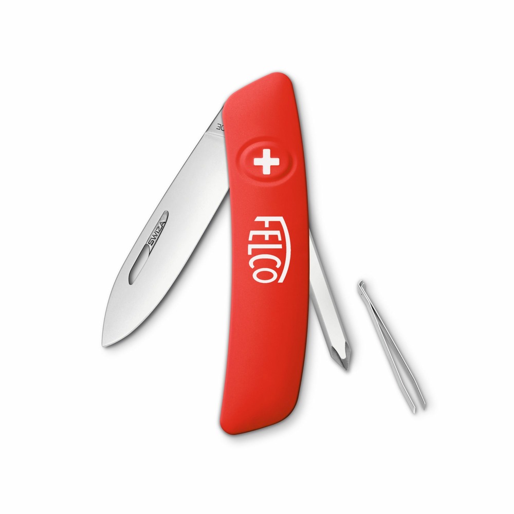 Felco couteau suisse n° 502 (couteau avec 4 fonctions, incluant tournevis et pincette, longueur 95 mm, lame 75 mm, rouge)