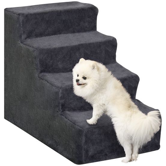 Escalier pour animaux 4 marches en bois et peluche pour lit et canapé housse lavable gris foncé