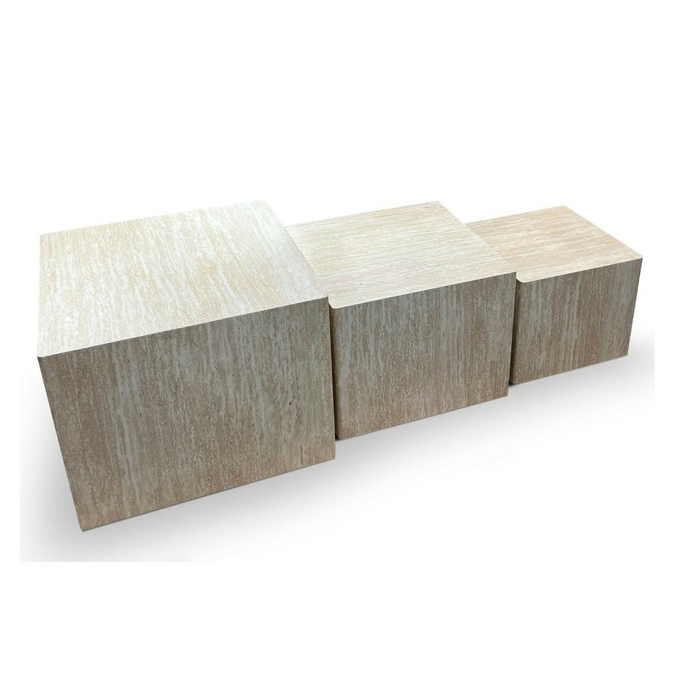 Lot de 3 tables basses effet travertin 