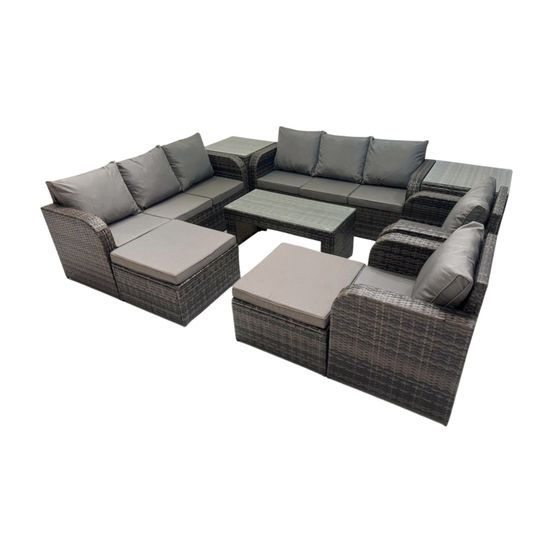 10 places ensemble de meubles de jardin avec chaise inclinables table basse 2 tables d'appoint 2 grand tabourets gris foncé mixte