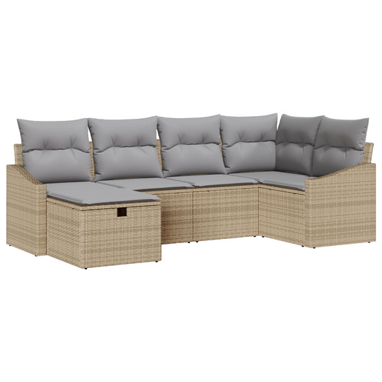 Ensemble de canapé de jardin 6 pièces avec coussins beige en poly rattan