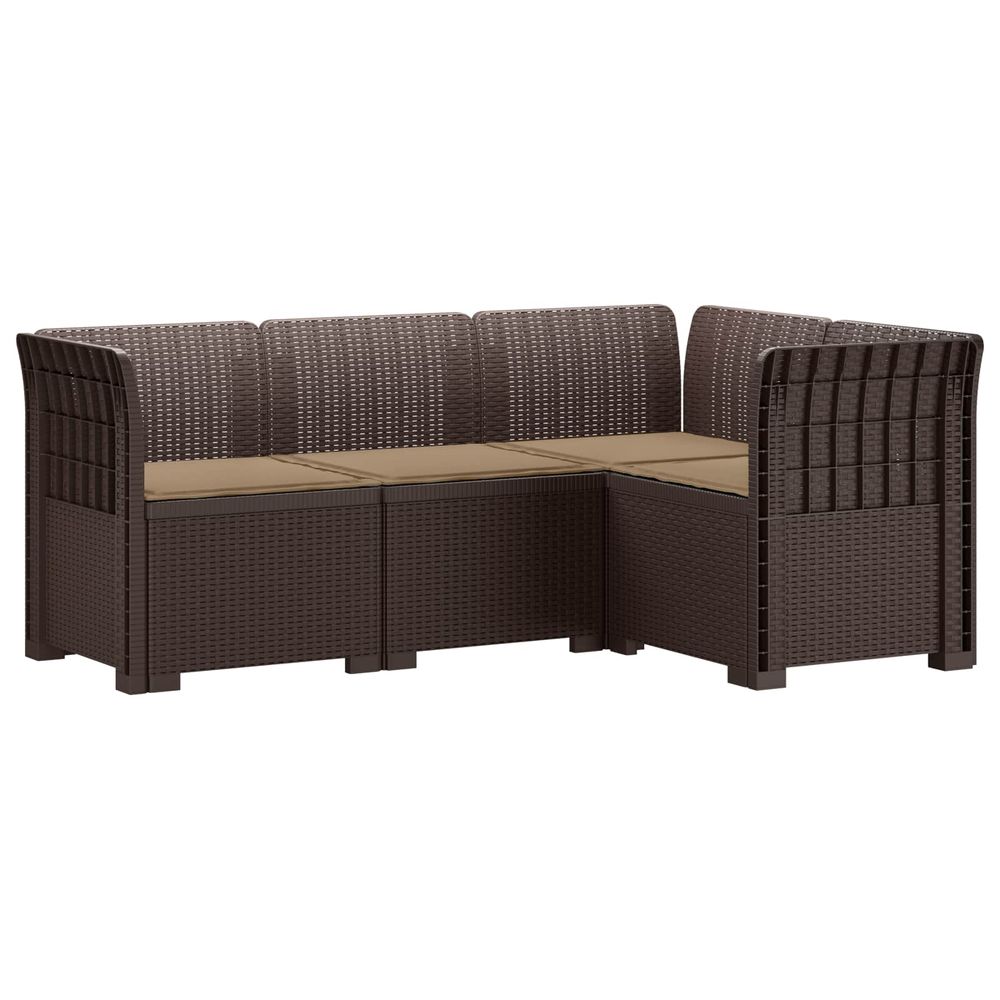 Canapé de jardin 4 places avec coussins aspect rotin pp marron