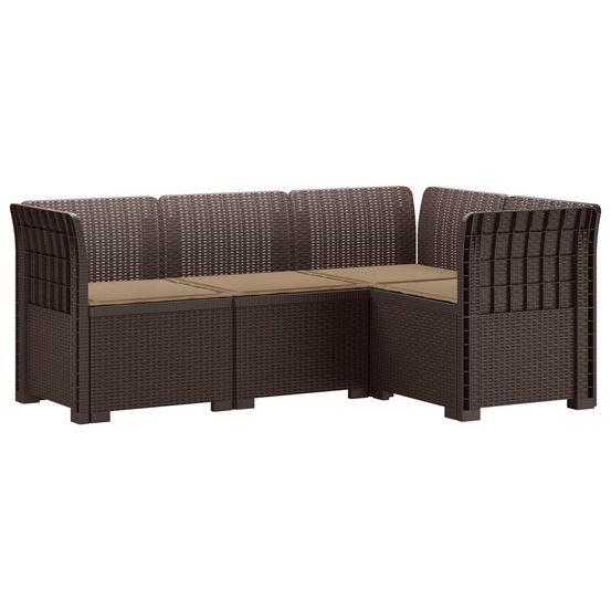 Canapé de jardin 4 places avec coussins aspect rotin pp marron