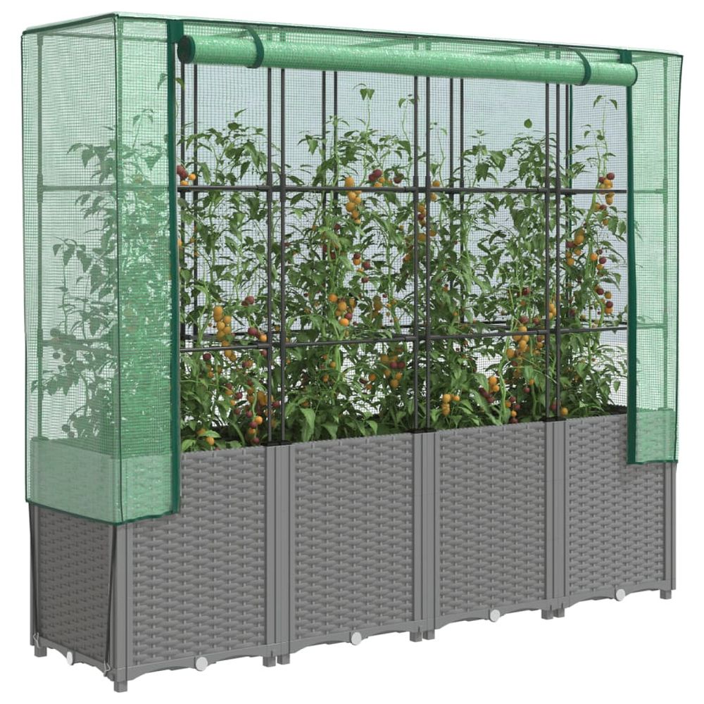 Très grand bac potager sur pieds 160 cm avec serre haute aspect rotin gris
