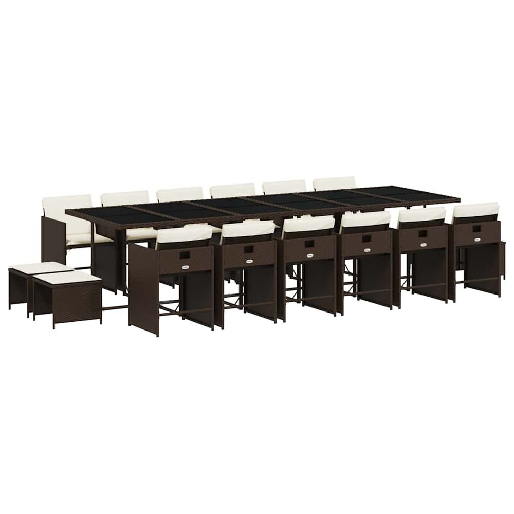 Ensemble à manger de jardin et coussins 17 pcs marron rotin