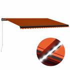 Auvent manuel rétractable avec led 500x300 cm orange et marron