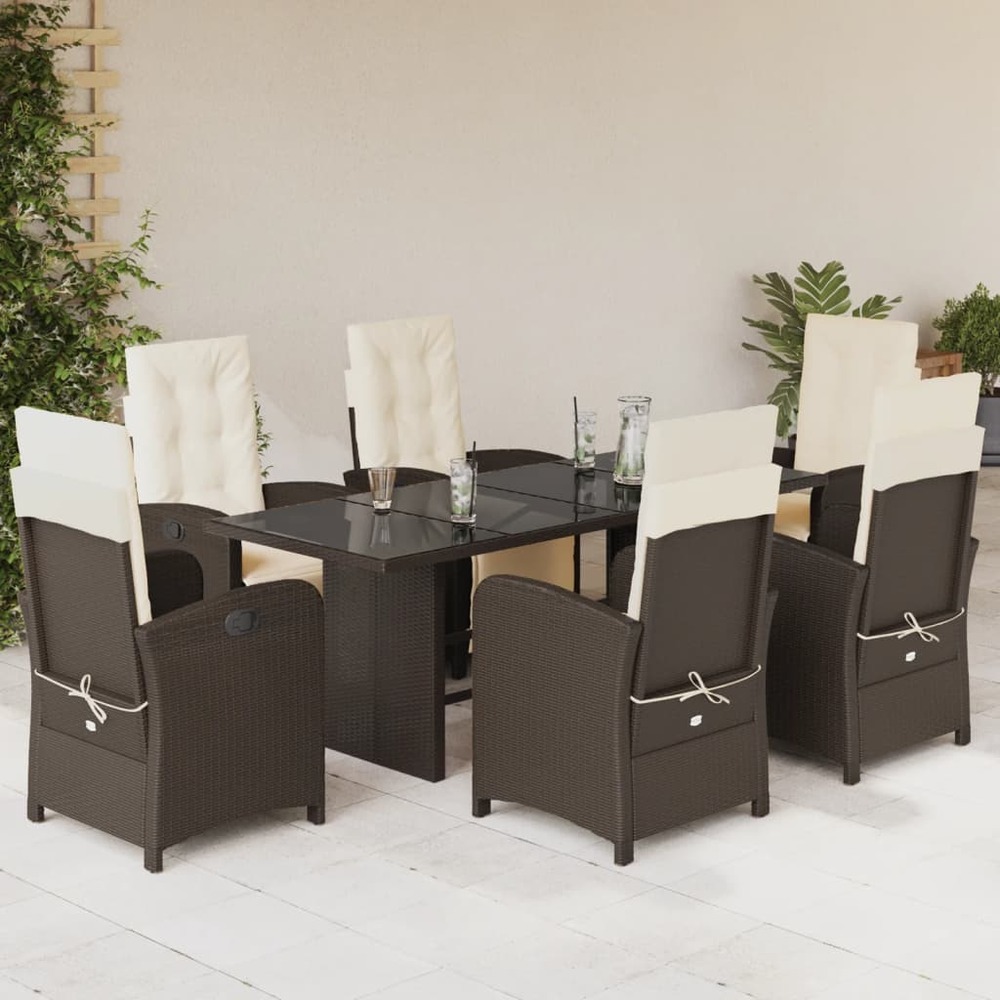 Ensemble à manger de jardin et coussins 7 pcs marron rotin
