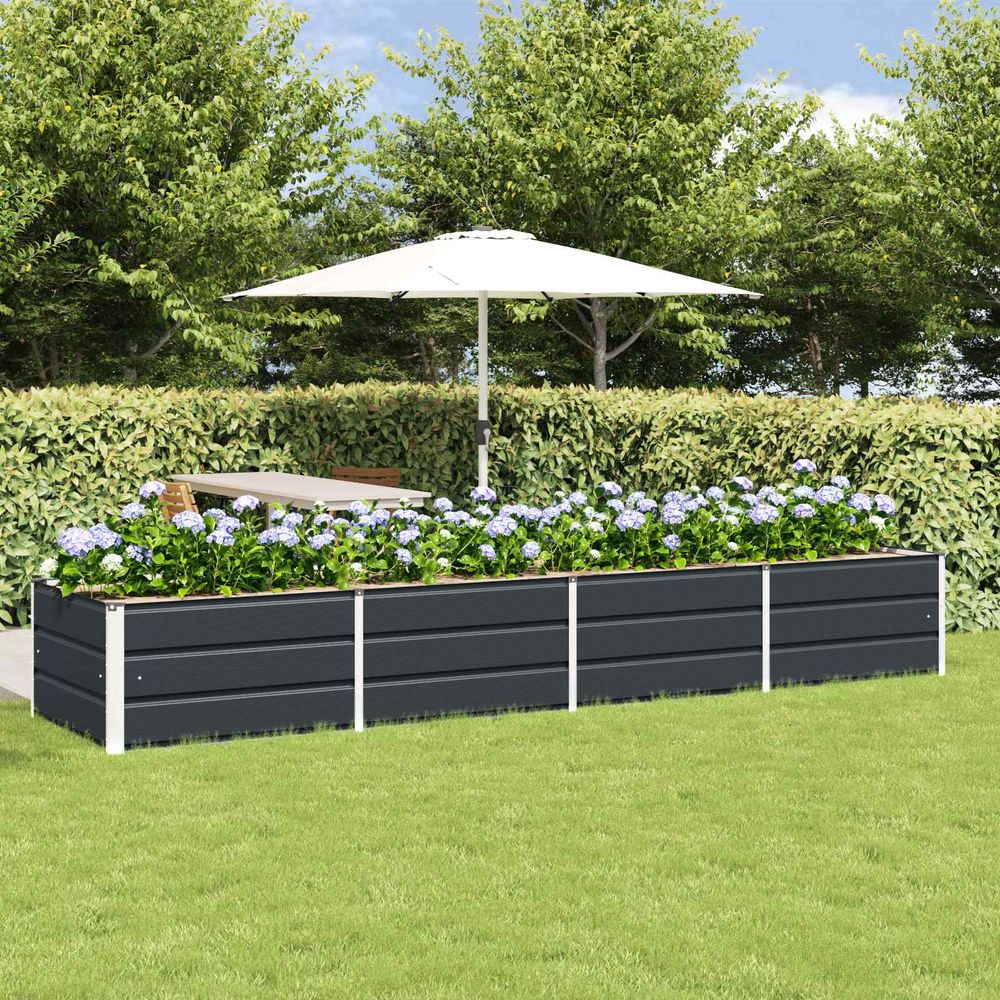 Jardinière potager acier 320x80x45 cm très grand volume pour jardin anthracite