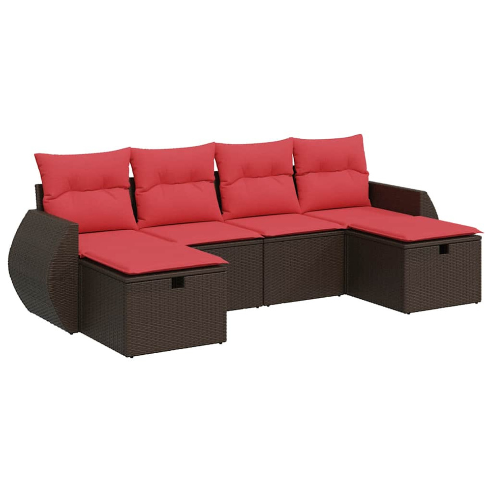 Salon de jardin avec coussins 6 pcs marron résine tressée