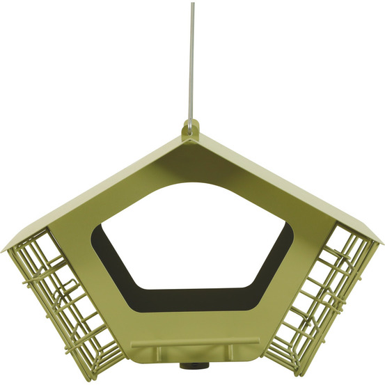 Mangeoire cabane duo xl vert pour graines et blocs de graisse pour oiseaux