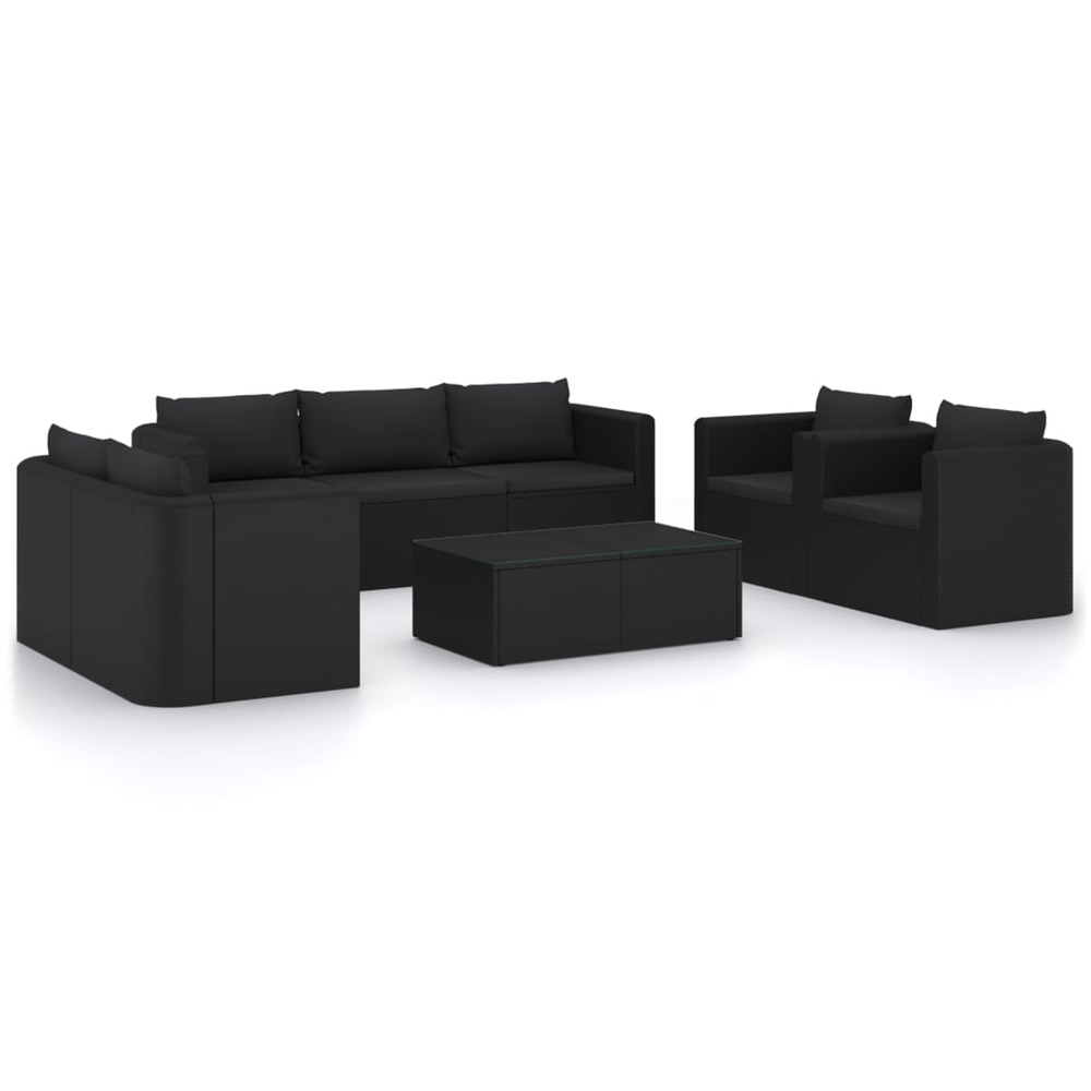 Salon de jardin 9 pcs avec coussins résine tressée noir