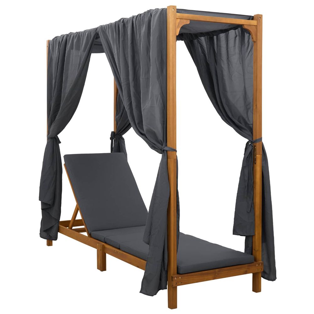 Transat simple avec auvent et rideaux bois d'acacia massif