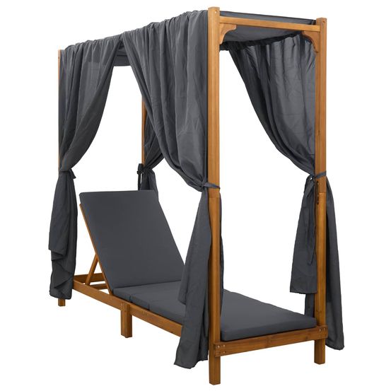 Transat simple avec auvent et rideaux bois d'acacia massif