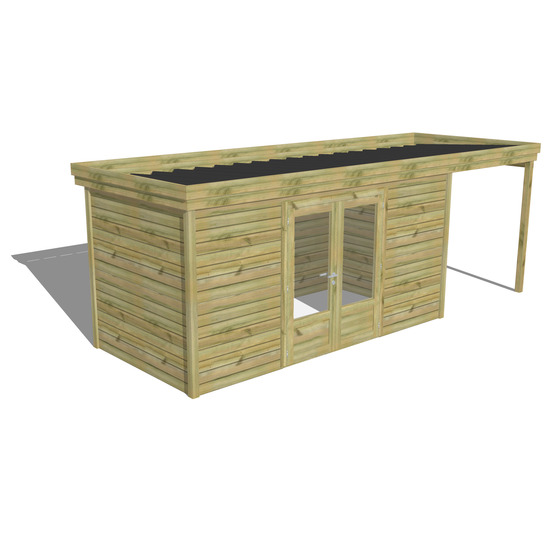 Abri de jardin bois pin traité autoclave 27mm - 6,34x2,14m / 14m2 - bac acier - abri français