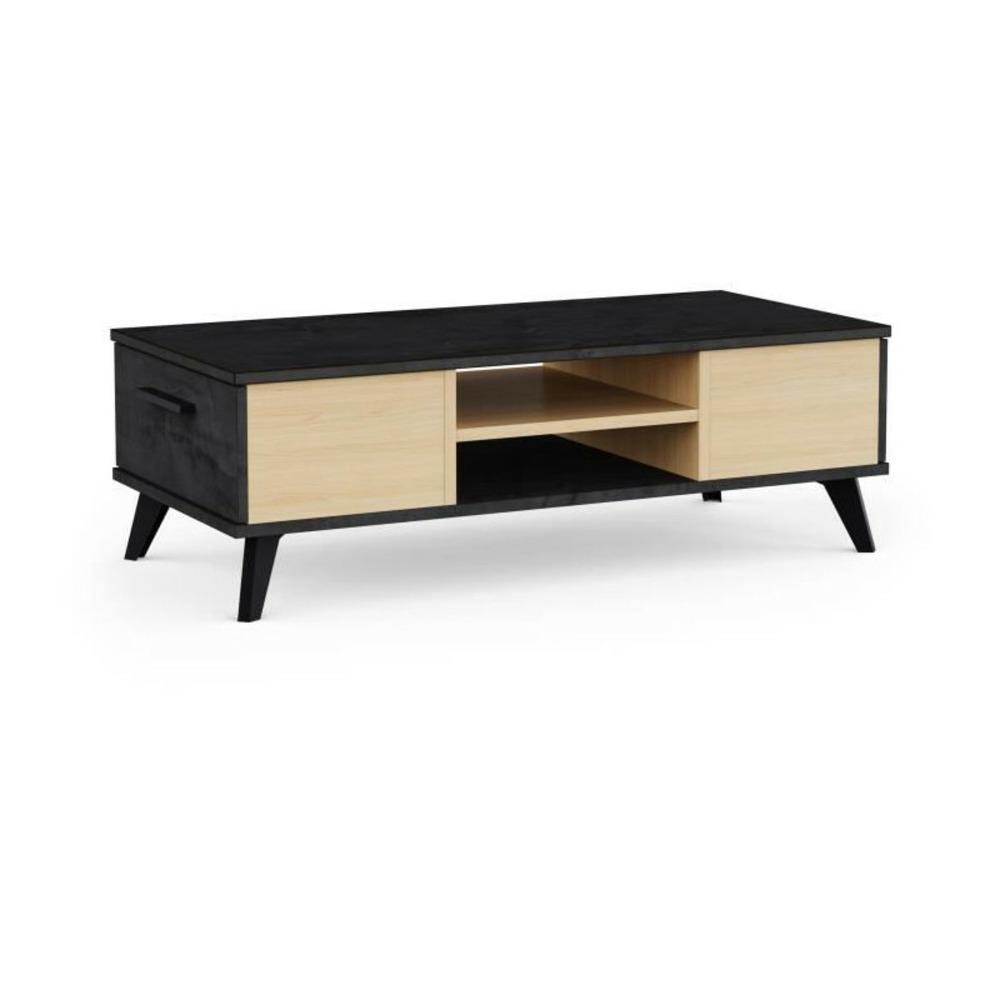 Table basse - kent - rectangulaire - chene de file / sidewalk - 2 tiroirs - 1 rayon - pieds - 106,6 x 50,1 x 35,2 cm