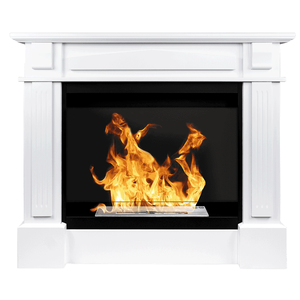 Cheminée bioéthanol sur pied werona premium 113 x 100 x 30 cm blanc mat avec vitre