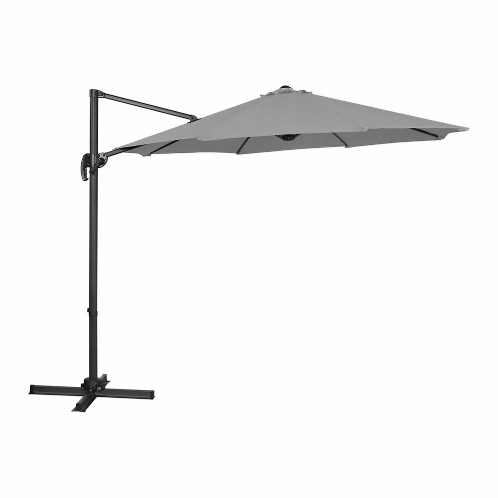 Parasol déporté rond diamètre 300 cm inclinable et pivotant gris foncé