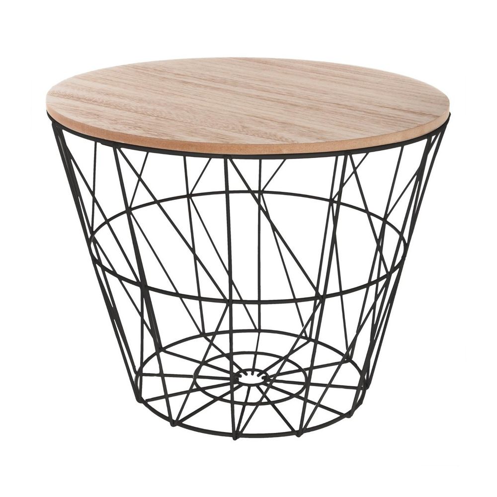 Table à café en métal noir et plateau en bois h 30.5 cm