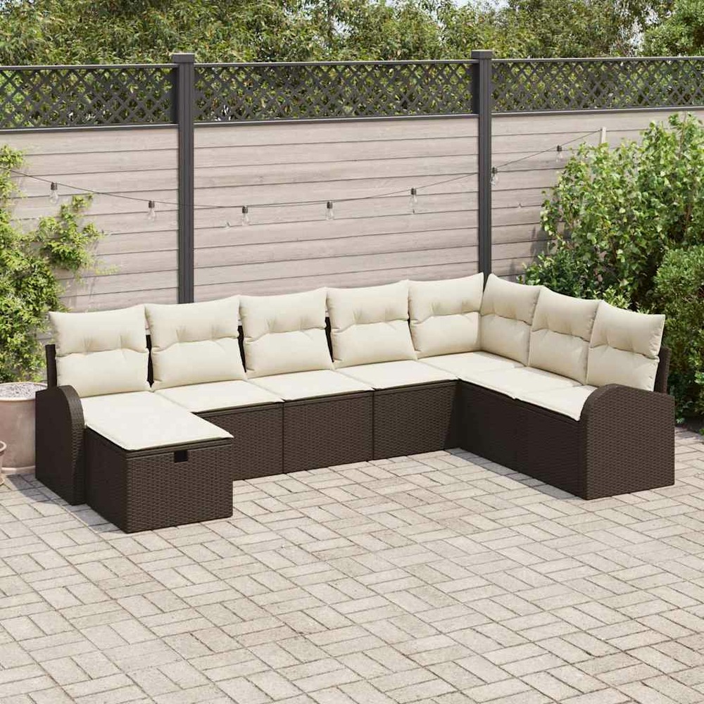 Ensemble de canapé de jardin 8 pcs marron poly rotin
