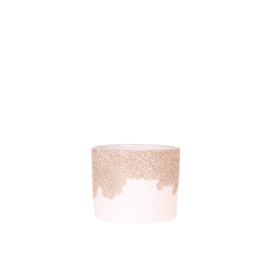 Cache-pot céramique en relief floral - courbes douces et coloris tendres - pot de 6cm - sable