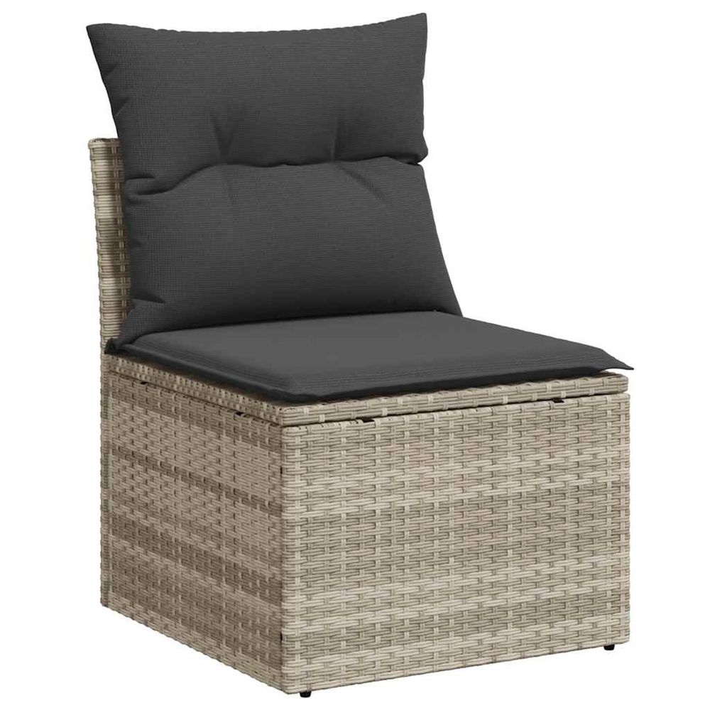 Canapé de jardin sans accoudoirs coussins gris clair poly rotin