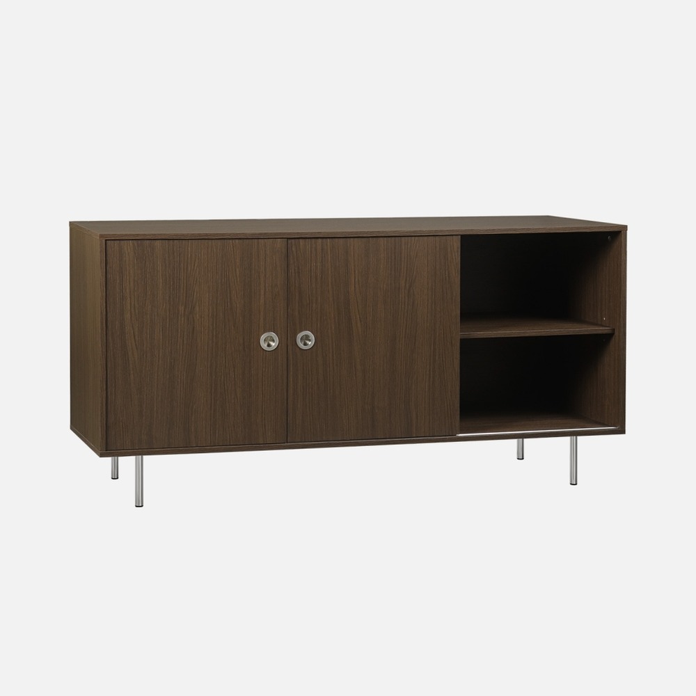 Buffet vintage décor bois et acier inoxydable 2 portes coulissantes 150cm - shelby