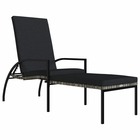 Transat chaise longue bain de soleil lit de jardin terrasse meuble d'extérieur avec repose-pied résine tressée gris 02_001259
