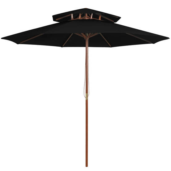 Parasol à deux étages avec mât en bois noir 270 cm