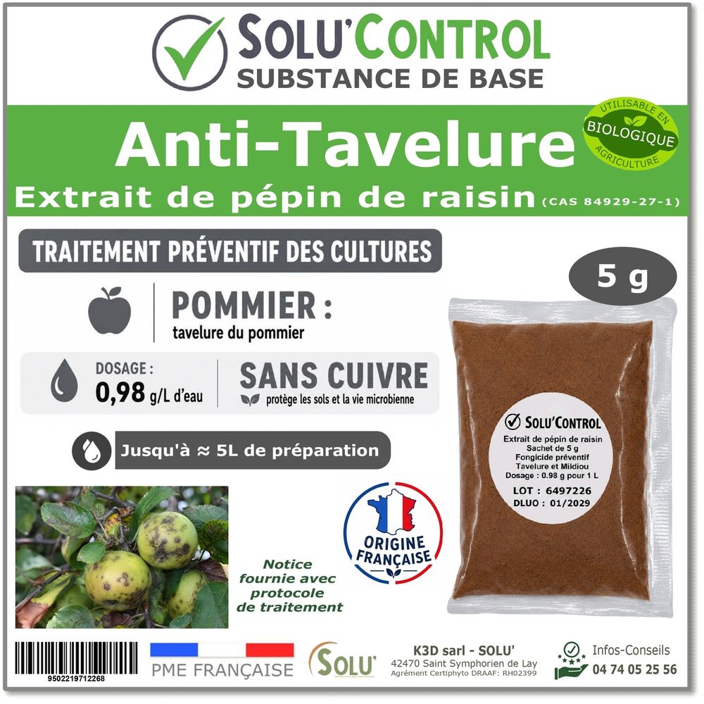 Solu'control-extrait de pépins de raisin 5 g - substance de base naturelle - anti-tavelure du pommier - sans cuivre