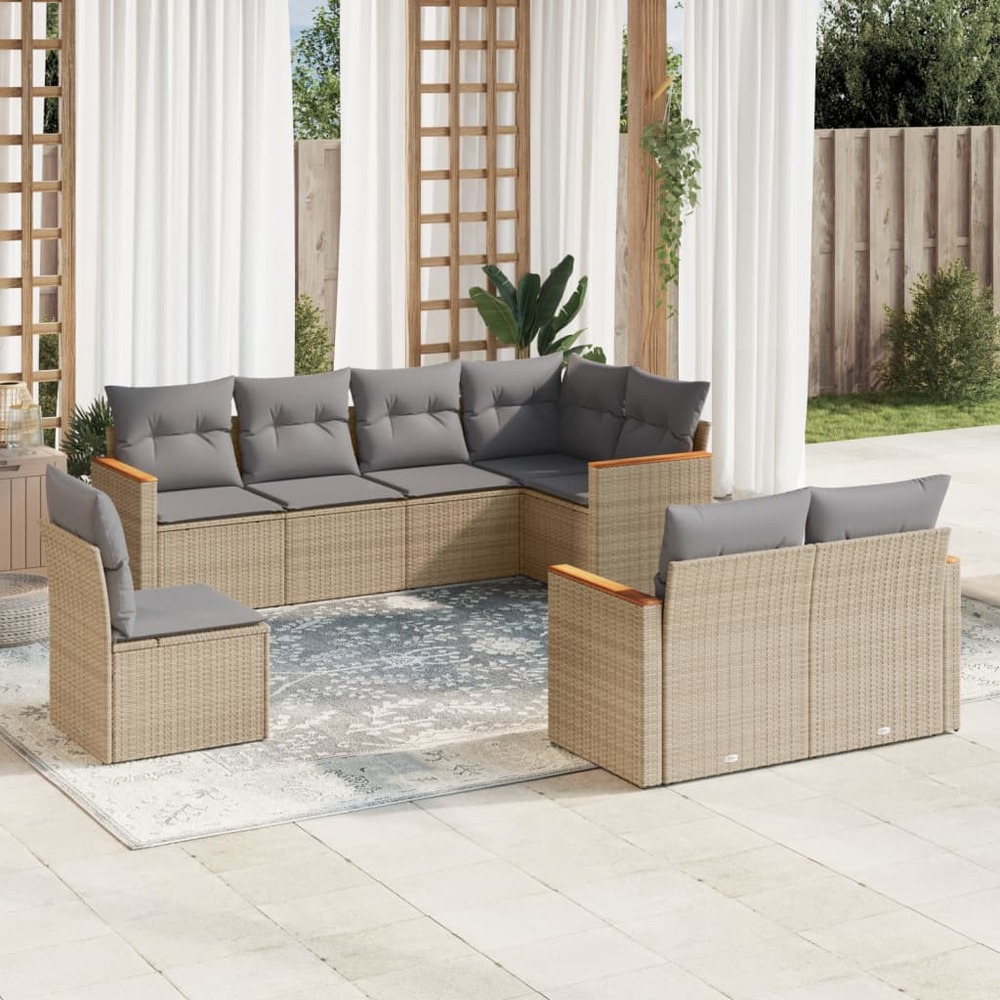 Salon de jardin avec coussins 8pcs mélange beige résine tressée