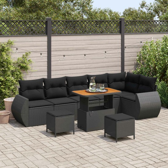 Ensemble de canapé de jardin 9 pcs noir polyrotin