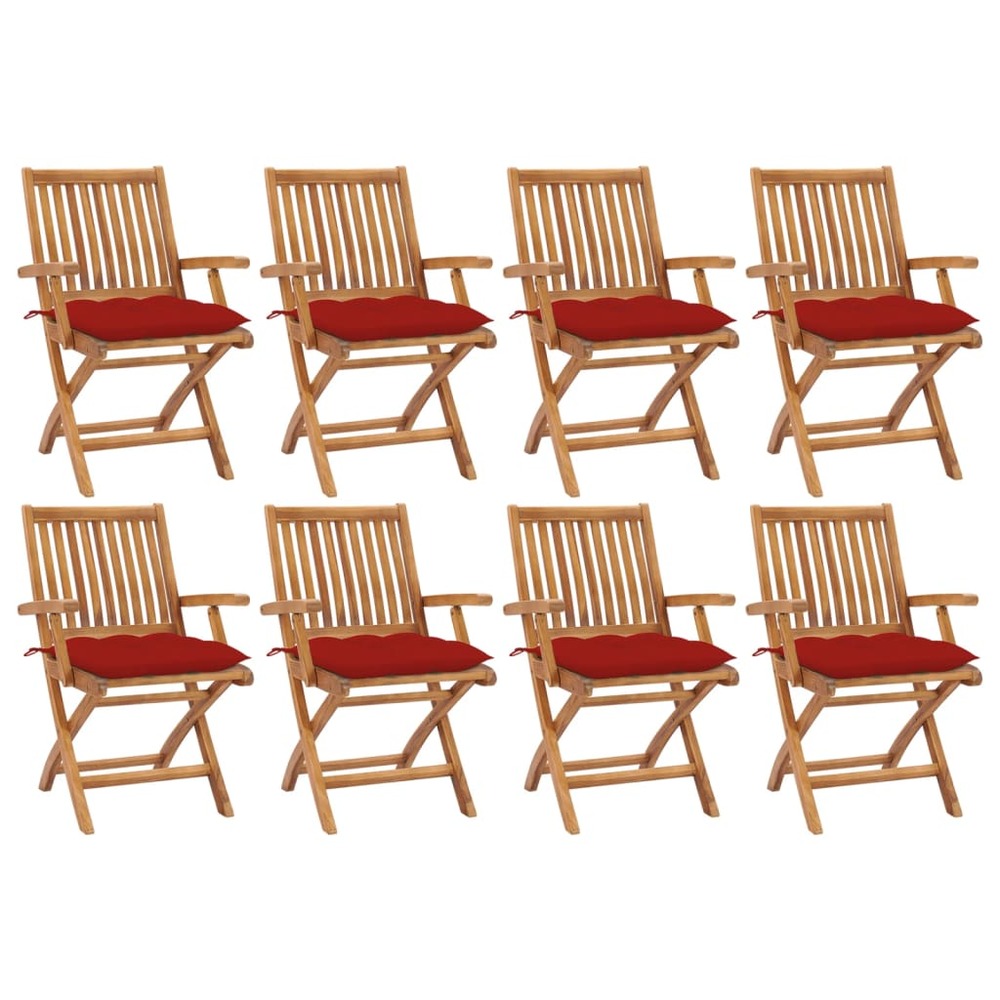 Chaises pliables de jardin avec coussins 8 pcs teck solide