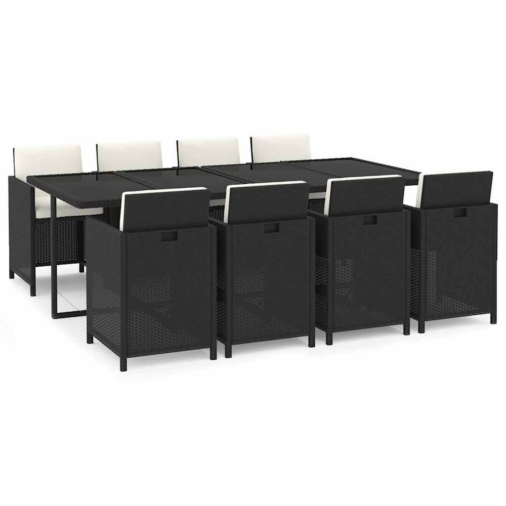 Ensemble à manger de jardin coussins 9pcs résine tressée noir