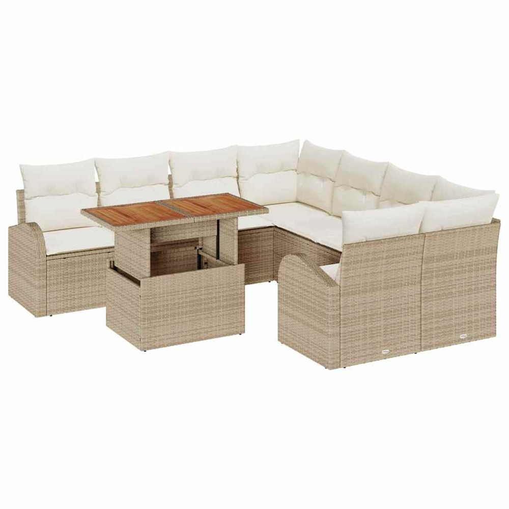 Ensemble de canapé de jardin 9 pcs beige poly rotin
