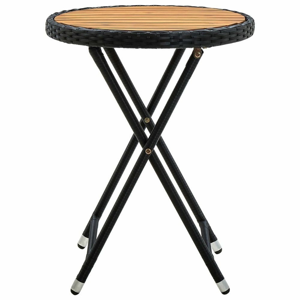 Table à thé noir 60 cm résine tressée et bois d'acacia solide