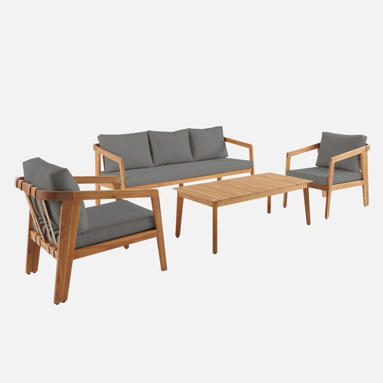 Salon de jardin 5 places bois d'acacia loberia avec lanières effet cuir
