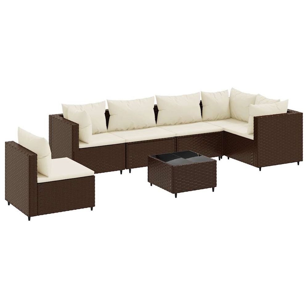 Salon de jardin avec coussins 7 pcs marron résine tressée