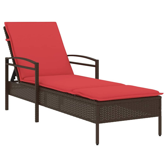 Chaise longue avec coussin marron 63 x 200 x 81cm polyrotin bain de soleil