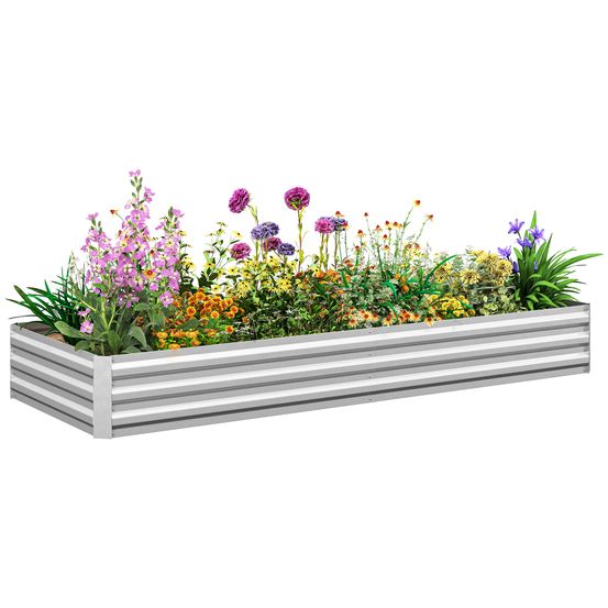 Carré potager modulable acier galvanisé pour jardin terrasse grande taille 241x90,5 cm argenté