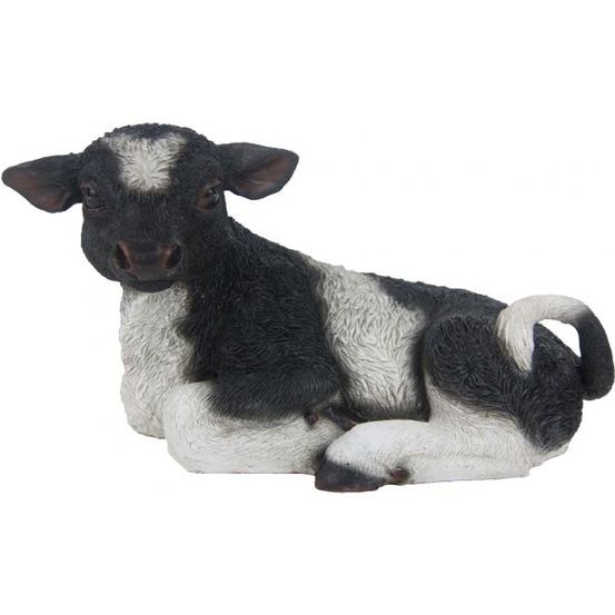 Veau noir et blanc couché en résine petit modèle