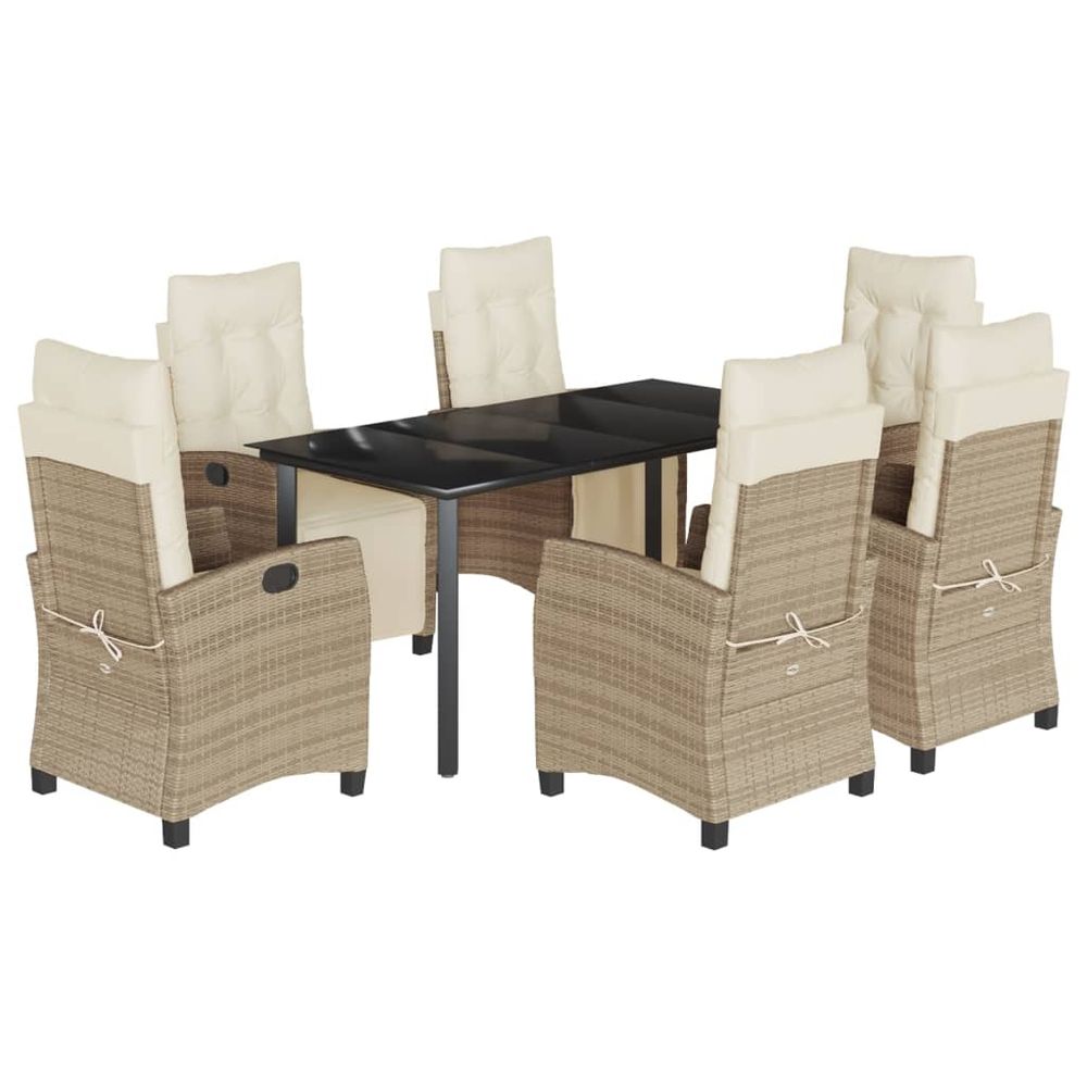 Ensemble à manger de jardin et coussins 7 pcs beige poly rotin