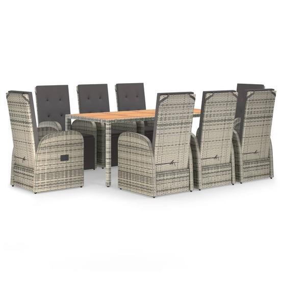 Ensemble à manger de jardin 9 pcs coussins gris résine tressée