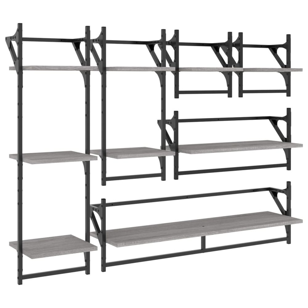 Ensemble d'étagères murales avec barres 6 pcs sonoma gris