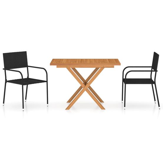 Ensemble à dîner salon de jardin meuble d'extérieur 3 pièces résine tressée et acacia noir
