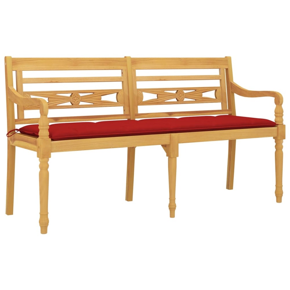 Banc de jardin meuble de patio d'extérieur terrasse avec coussin rouge 150 cm bois de teck massif