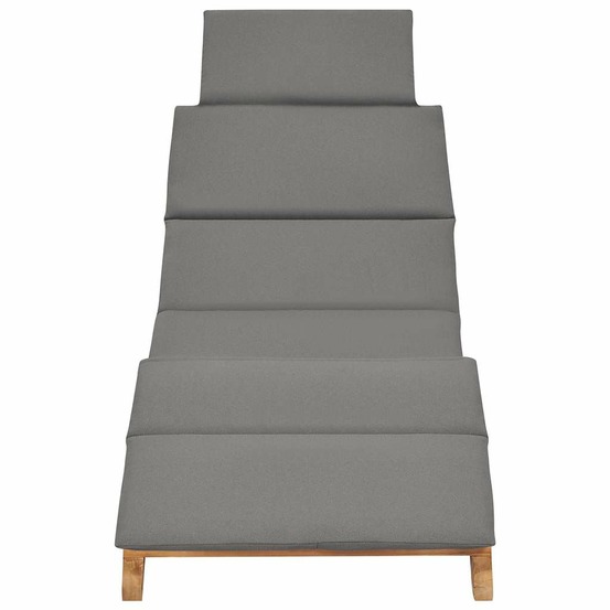 Chaise longue pliable avec coussin gris foncé bois de teck