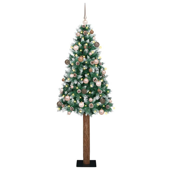 Sapin de noël mince vert 210 cm pvc et bois de pin massif