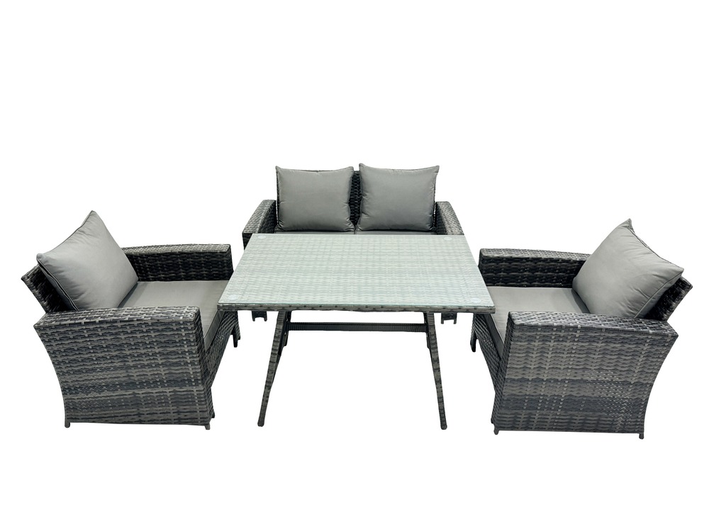 4 places gris foncé mixte dossier haut meuble de jardin extérieur avec table à manger