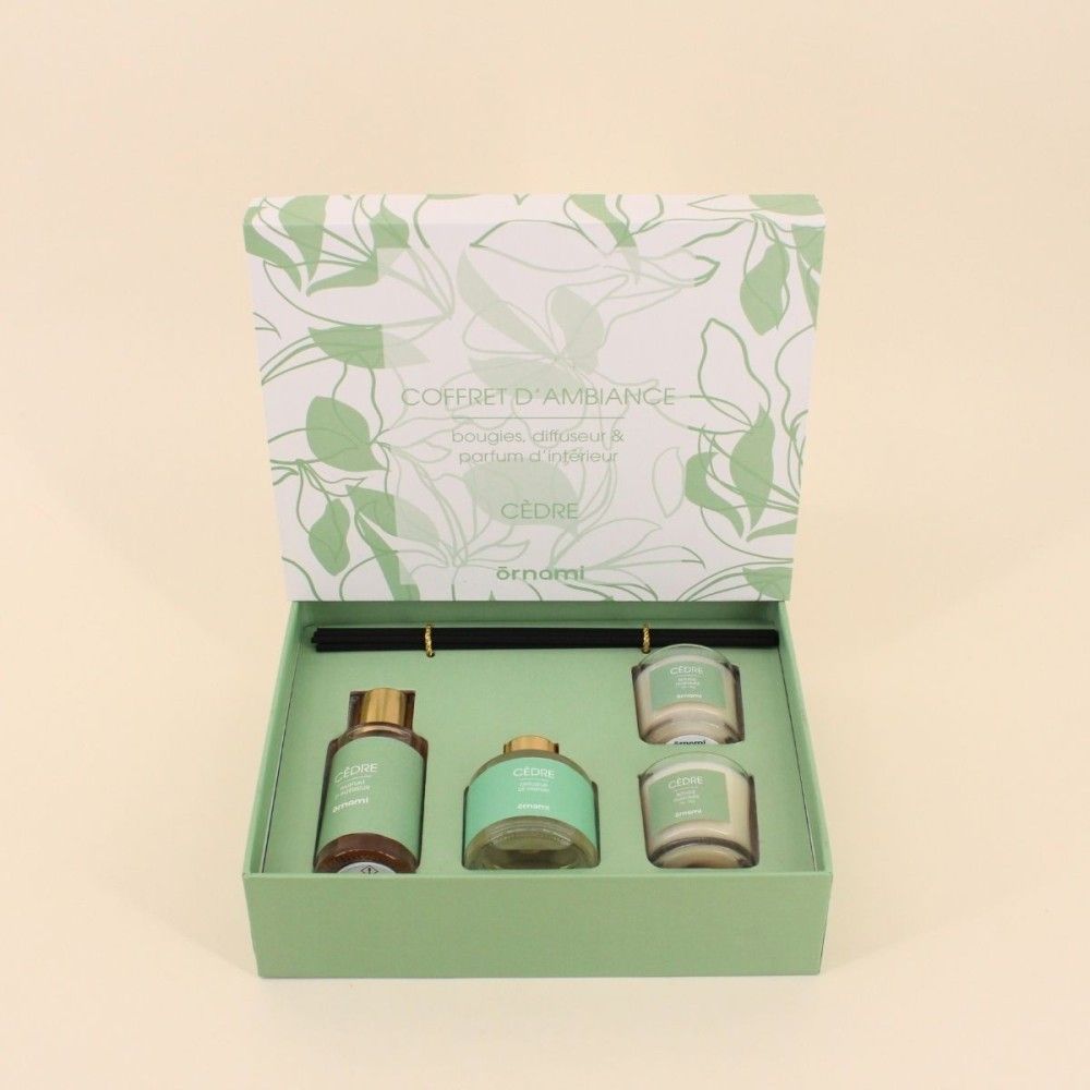 Coffret cadeau senteurs maison et 2 bougies parfumées